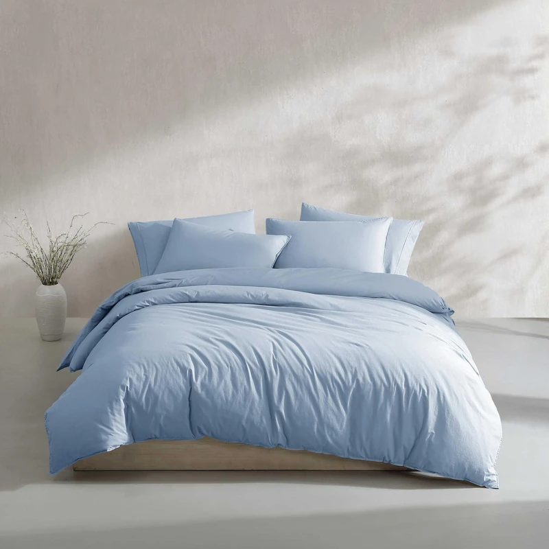 Calvin Klein - King Duvet Cover Set, Relaxed Garment Washed Cotton Percale Bedding with Shams, Button & Corner Tie Closure, Oeko-Tex Certified (Modern Cotton Washed Percale Blue)