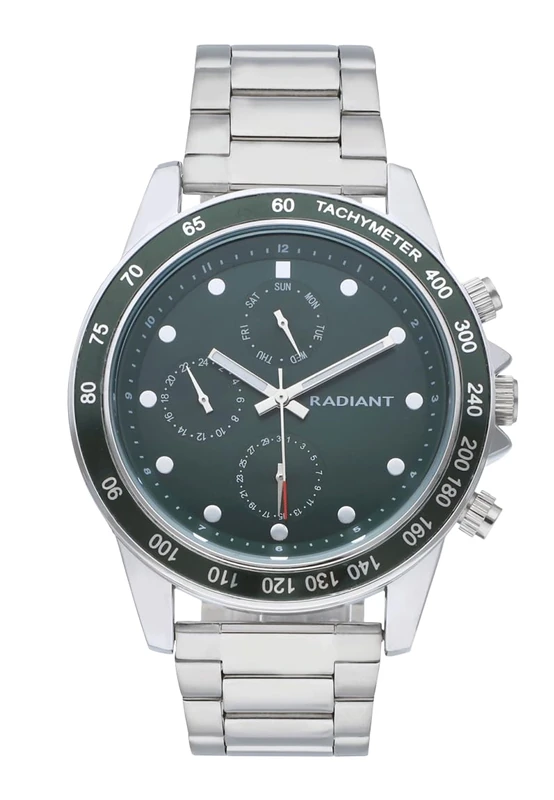 Radiant - Canarias Collection - Analogue. Bracelet for men. Bracelet with Green Dial and Silver Strap. Size 45 mm. 5ATM.