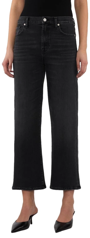 7 For All Mankind Women's Cropped Alexa Bottomline Jeans, Black, 27 W