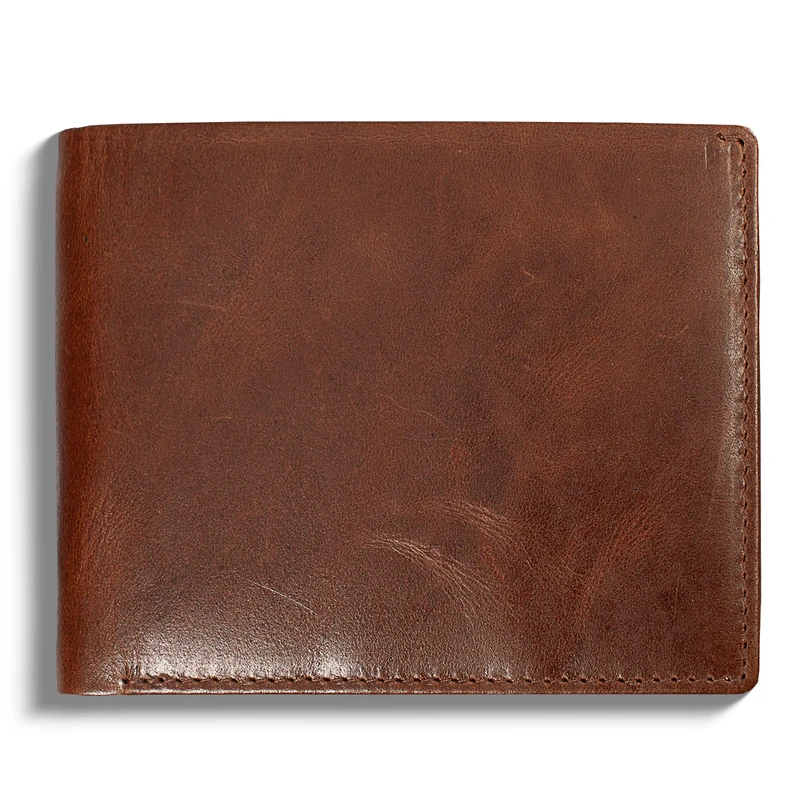 RFID Bifold Leather Wallet For Men with Flip Up ID in Vintage Buffalo Brown, With NO Logo - Forest Brown, Bifold Wallet