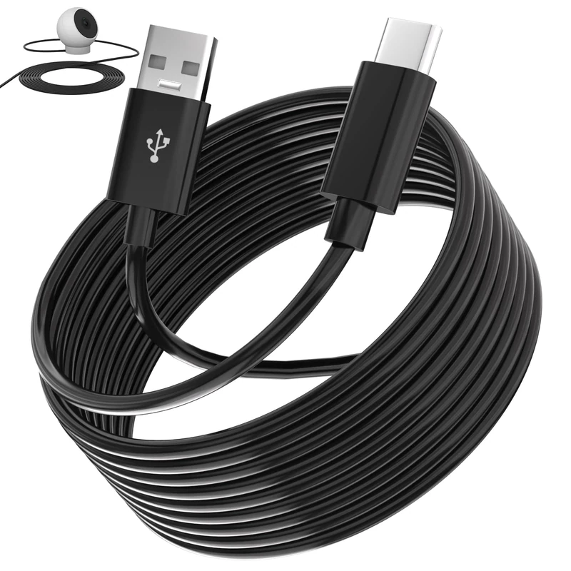 AIAUXAI USB C Cable 5M,Extra Long Power Extension Cable Compatible with Mi Camera 2K Security Camera,Ring Pan-Tilt,for CCTV,YESKMO,eufy,USB to USBC Charging Cord for Security Cameras,Black