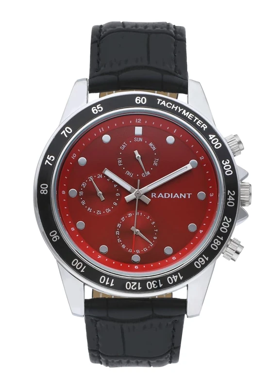 Radiant - Canarias Collection - Analogue. Bracelet for men. Bracelet with Red Dial and Black Leather Strap. Size 45 mm. 5ATM.