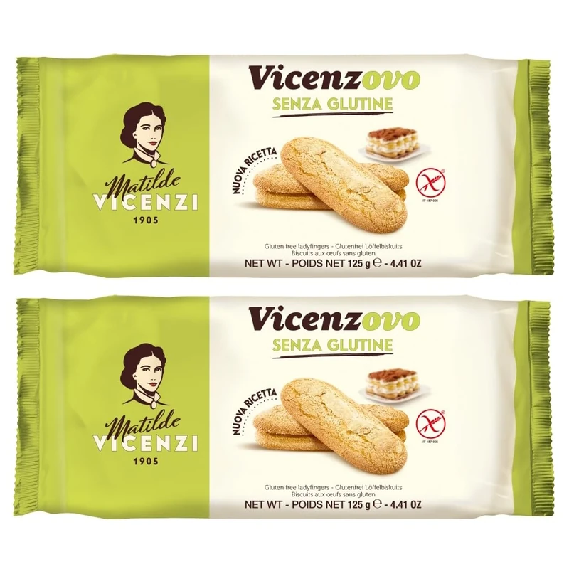 Matilde Vicenzi Gluten Free Vicenzovo Italian Savoiardi Ladyfinger Tiramisu Dessert Biscuits Cookies 125g (Pack of 2)