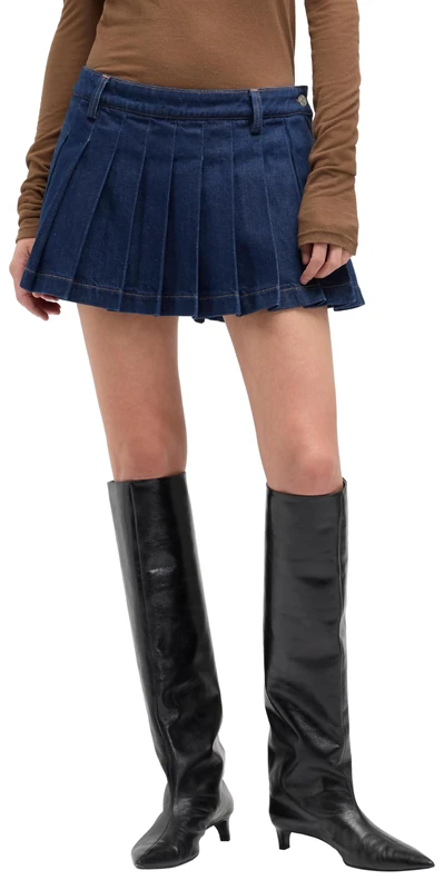 7 For All Mankind Pleated Mini Skirt Franklin, Dark Blue, 26W