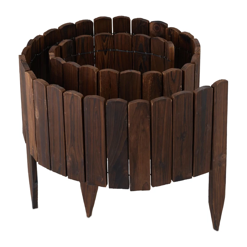 Relaxdays Garden Edging, 200 cm Long, Flexible, Visible Height: 20 cm, Push-in, Wood, Pond Fence, Lawn Border, Brown