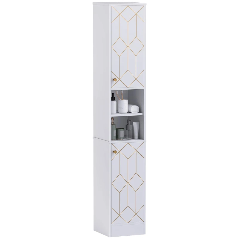 HOMCOM Tall Bathroom Storage Cabinet with Doors, Slim Storage Unit with Adjustable Shelves, Freestanding Bathroom Storage Unit, White
