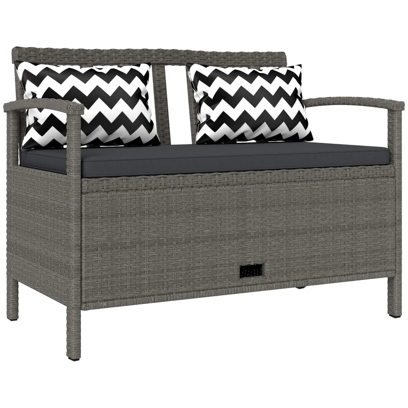 Outsunny 2 Seater Garden Storage Bench - 160L Grey Rattan