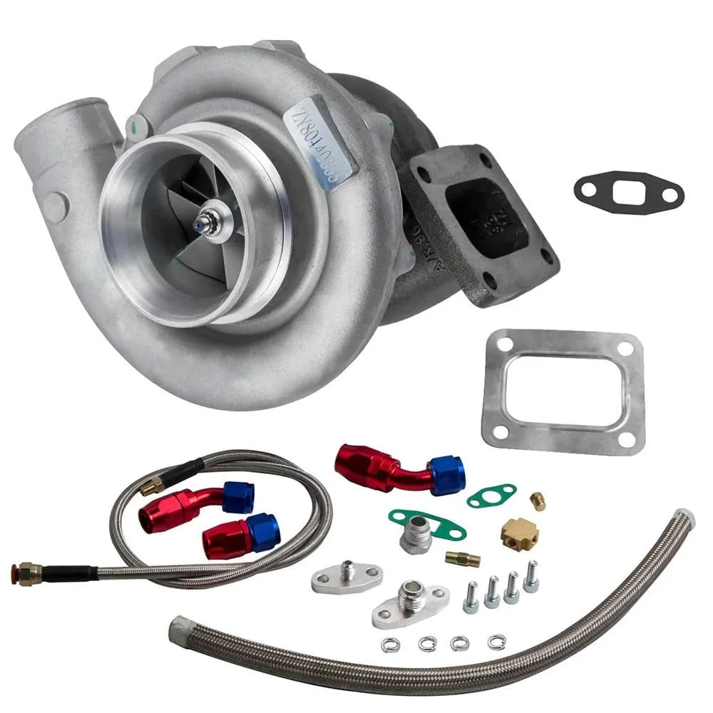UHJFDX T76 Turbocharger T4 .96 A/r 76mm Compressor Trim 600+ Oil Return Feed Line Supercharger