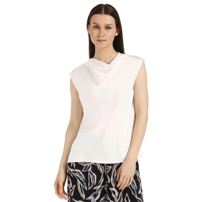 Calvin Klein Women's Satin Cowl Neck Blouse Satin Blouse with Cowl Neck, Sea Salt, M - Image 1