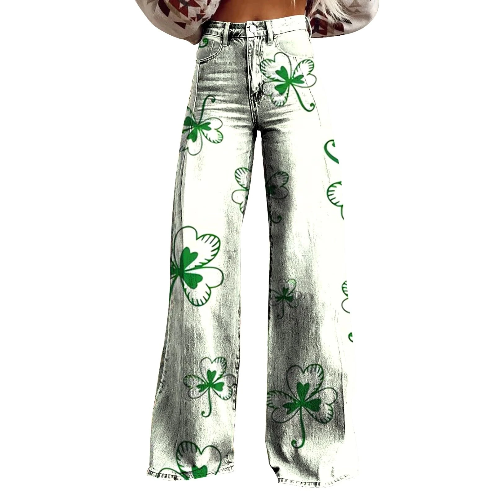 FNKDOR Wide Leg Pants Woman High Waist Floral Patterned Pants Lightweight Loose Fit Casual Colorful Trouser Imitation Jeans Big and Tall Beach Pants (1-White, M)