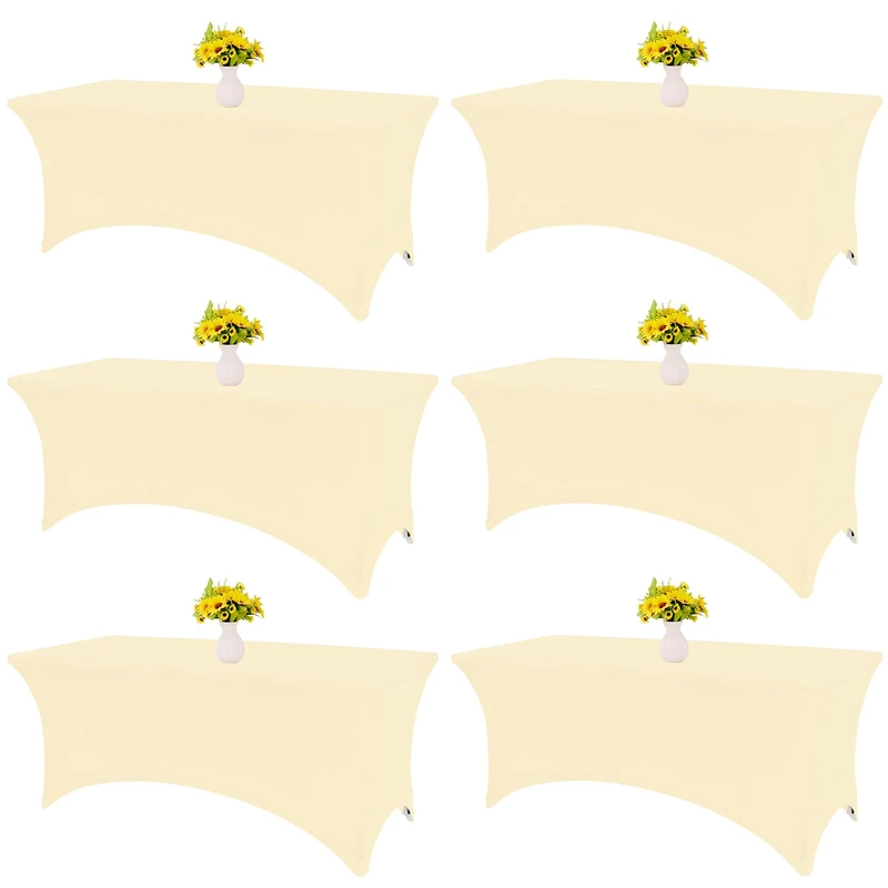 HAISIWLKJ 6 Pack Table Cloth 6ft Beige Tablecloths for Rectangle Folding Table Spandex Fitted Stretch Table Cover Wrinkle Resistant Washable Table Protector for Party, Wedding, Banquet, Festival.