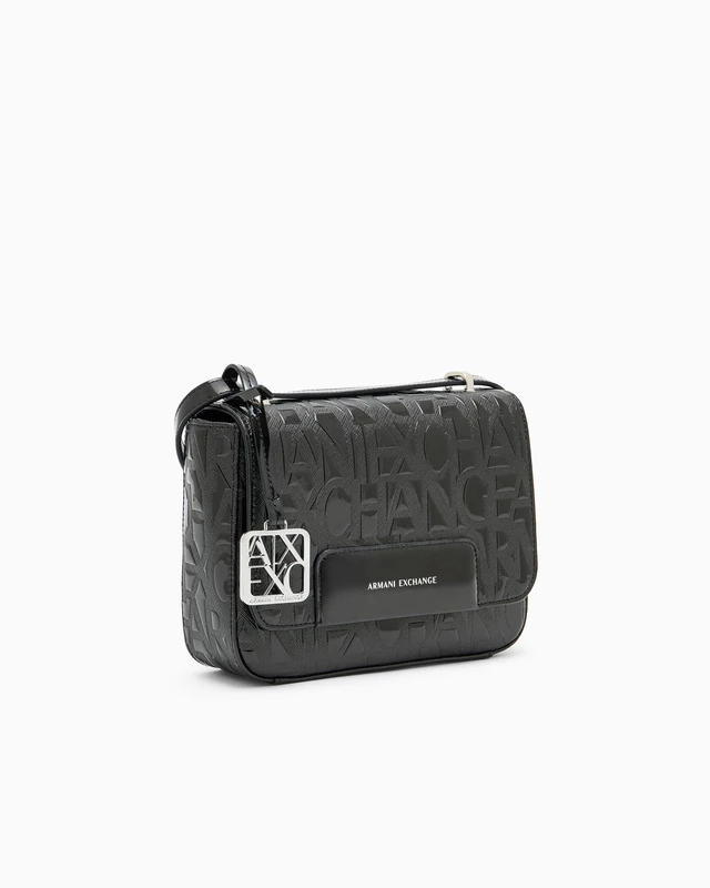 Armani Exchange Women's Liz Pebble Embossed Logo Texture Crossbody Bag, Black, TU