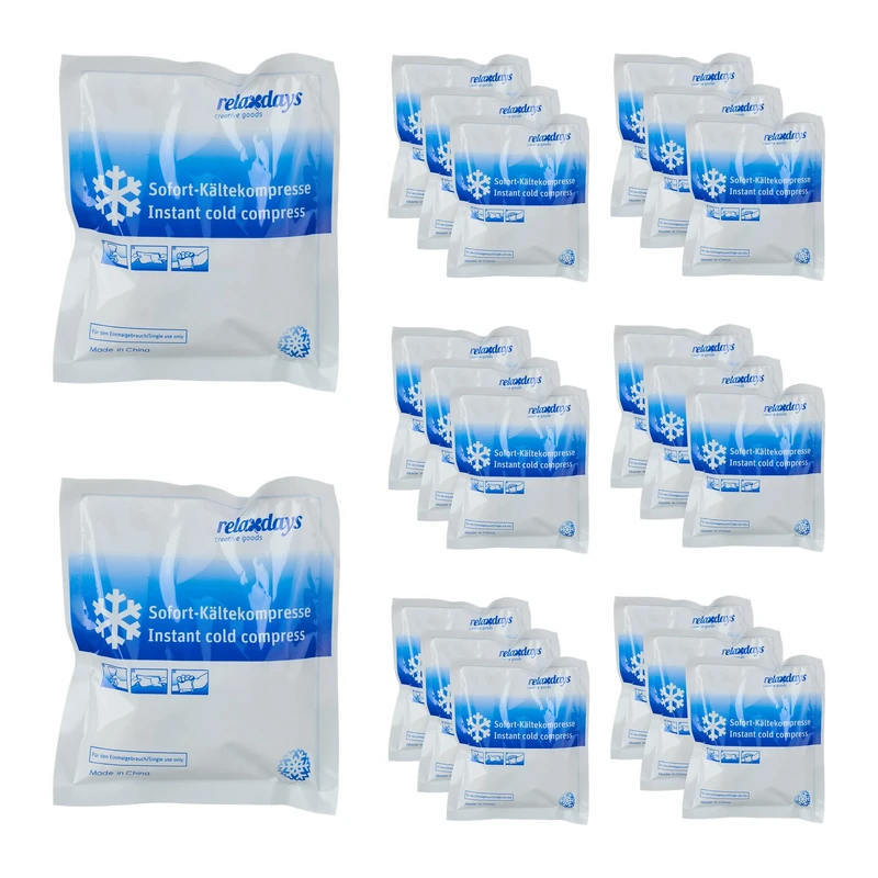 Relaxdays Instant Cold Compress, Set of 50, Ice Packs, 14.5 x 12.5 cm, First Aid, Injury & Pain Relief, Cooling Therapy, Plastic, Gel