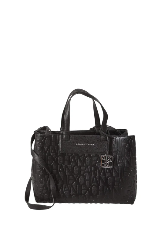 Armani Exchange Women's Liz Pebble Embossed Logo Texture Shopping Bag, Black, TU