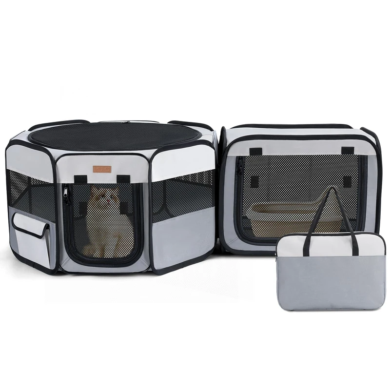 Lekereise Portable Cat Playpen, 47" × 16" Cat Playpen, 2-in-1 Dog Playpen Indoor Outdoor for Cats, Puppies and Small Pets, Independently Usable, with a Carry Bag
