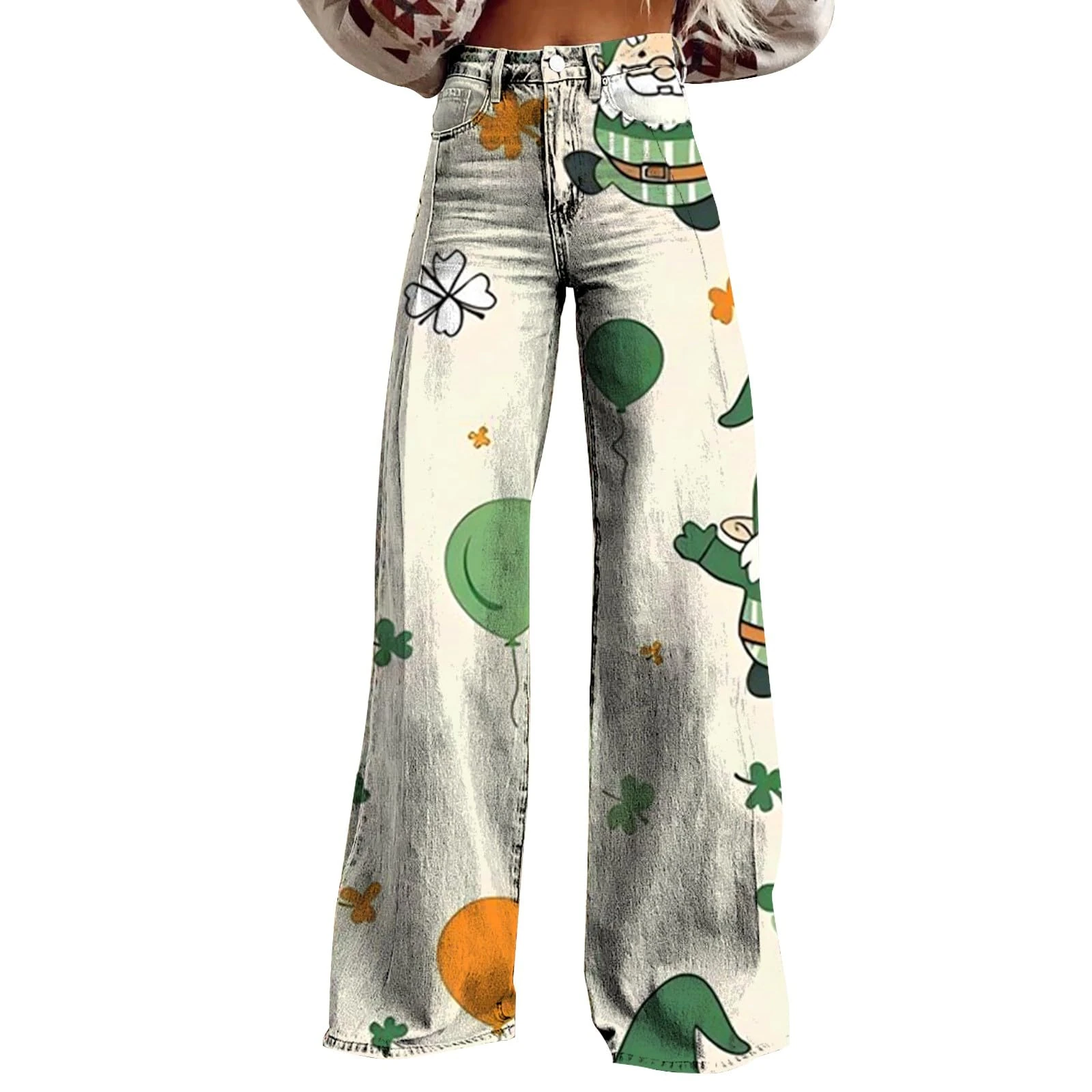 FNKDOR Wide Leg Pants Woman High Waist Floral Patterned Pants Lightweight Loose Fit Casual Colorful Trouser Imitation Jeans Big and Tall Beach Pants (1-Khaki, M)