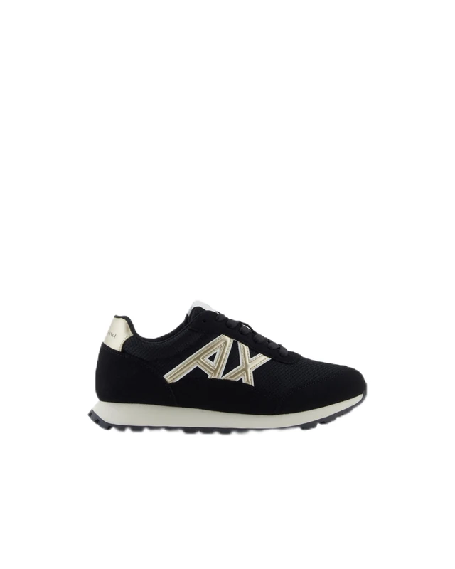 Armani Exchange Men's Side Geometric Logo Motifs Trainers, Black Pale Gold, 9.5 UK