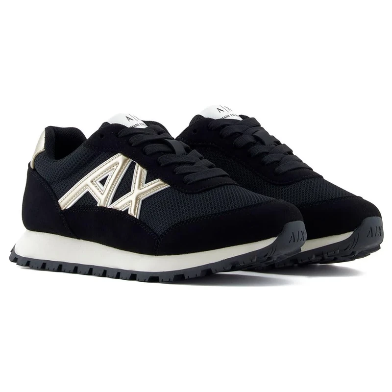 Armani Exchange Men's Side Geometric Logo Motifs Trainers, Black/Pale Gold, 44.5 EU, Black Pale Gold, 10.5 UK