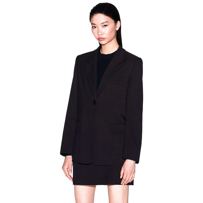 Armani Exchange Single Breasted One Button Reverse Collar Two Flap Pockets Blazer, Black, 44 Women, Black, 16