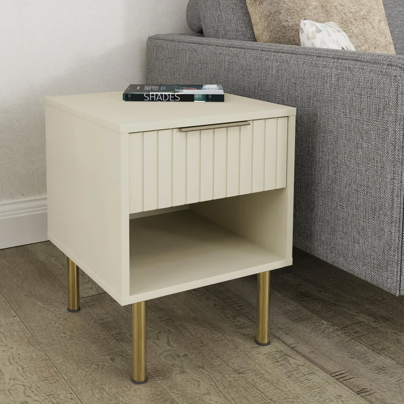 GFW Nervata Lamp Table Living Room Storage End Table Bedside Cabinet Bedroom Living Ivory