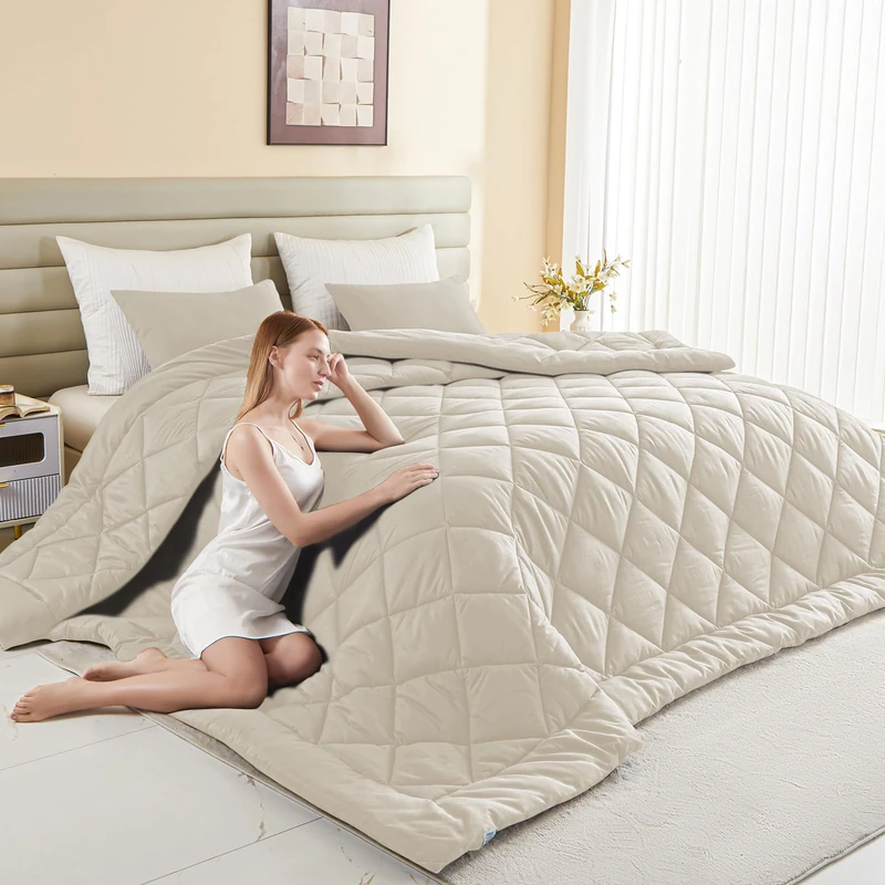MIOTO Oversized King Comforter, Extra Large King Size Comforter Oversized, All Season Soft Lightweight Quilt Down Alternative Duvet Insert with 8 Corner Tabs(120x120, Beige)
