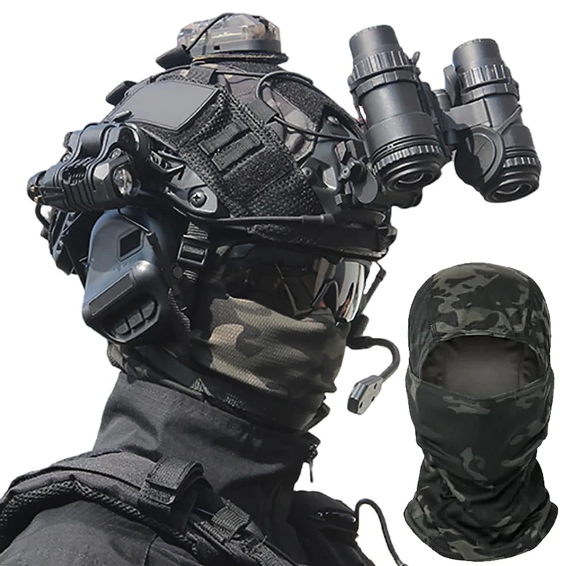 KBFLWBF Airsoft Helmet Set Tactical FAST Helmet with Noise Canceling Headset Goggles Battery Pouch Flashlights Metal L4G24 and NVG Models for Outdoor Paintball Hunting BB CS Game Cosplay I M