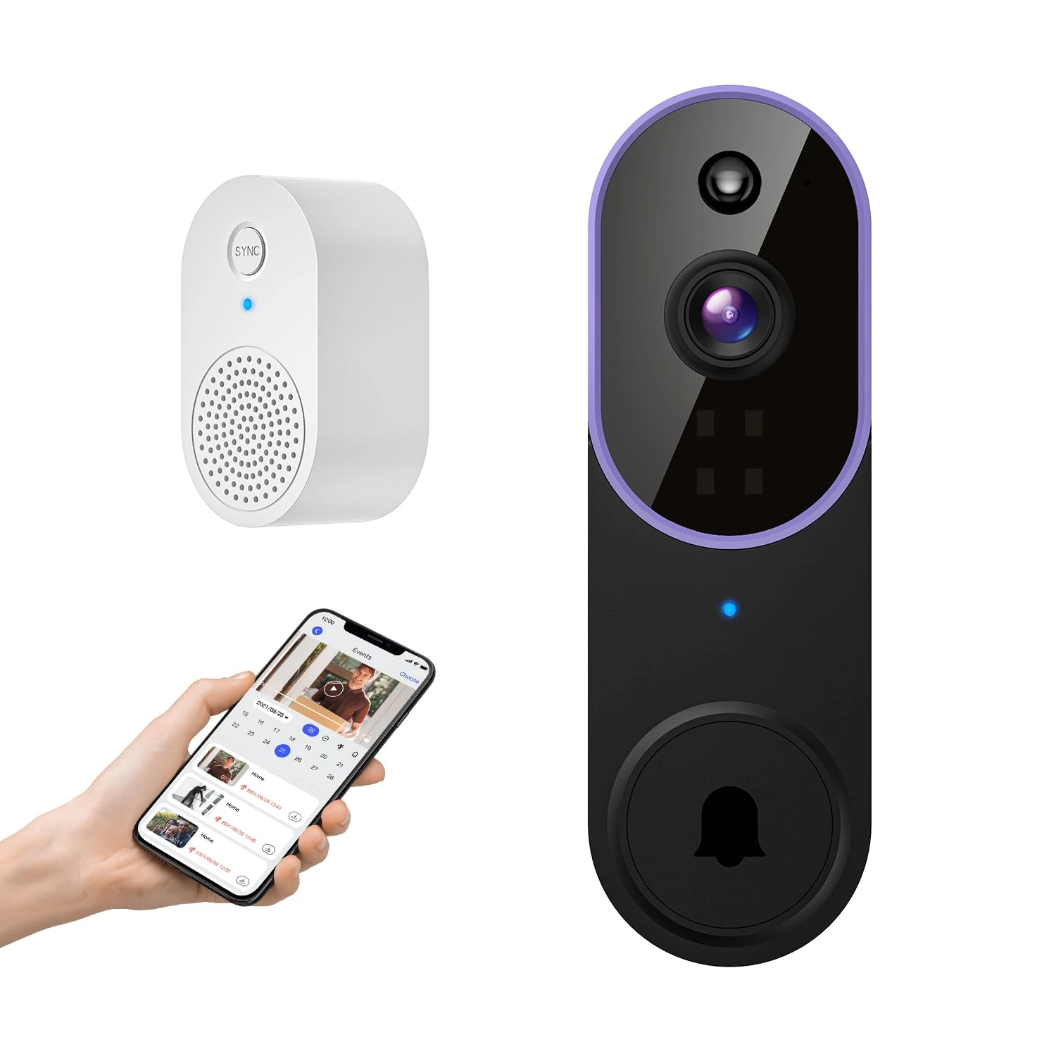 GlowPop 1080p Wireless Doorbell Camera with Receiver, Smart AI Human Detection, Two Way Talk, Live View, Night Vision, 2.4G WiFi Only, Cloud Storage, Indoor Outdoor Surveillance