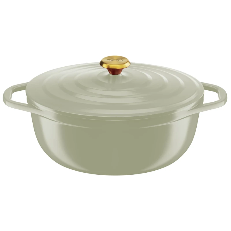 Tefal Cast Iron Casserole Dish Oval 30 cm, Light Weight Cast Aluminium Casserole Dish, Easy Cleaning, Safe Ceramic Coating, Condensing Lid, Oven Compatible, Induction, Air E2668925