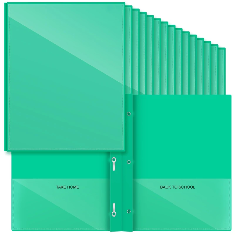 Henoyso 48 Pcs School and Home Folders with Prongs Take Home Plastic Heavy Duty 2 Pocket Folder Homework for Students Parent Teacher Communication for Classroom (Green)