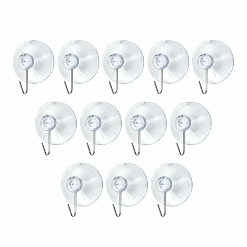 MA NASIR Suction Hooks Strong Clear Plastic Cups with Metal Hook Reusable Glass Window Sucker Hooks for Kitchen Bathroom Hanging Lights Door Wreath Wall Shower Towel Holder Home Accessories (12Pcs)