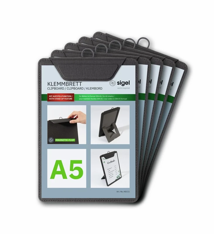 SIGEL KB111 Menu clipboard - 1 Piece - A5 - Anthracite - Pack of 5