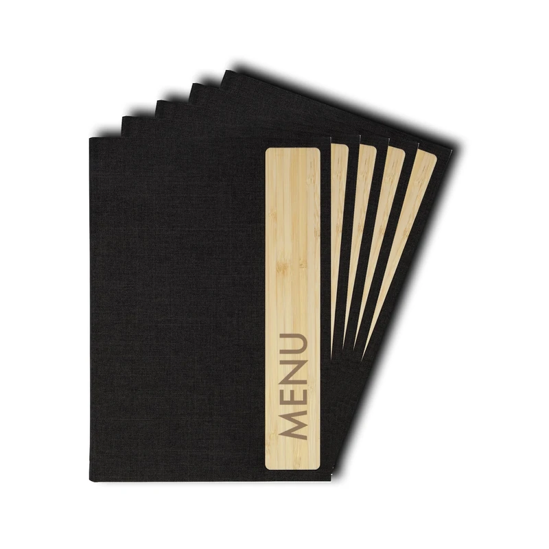 SIGEL SM221 Menu Folder - Bambus - 1 Piece - incl. 2 Double Clear Pockets for 8 Pages - Rubber Binding - A5 - Dark Grey/Beige - Pack of 5