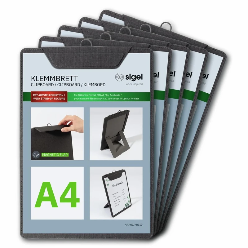 SIGEL KB110 Menu clipboard - 1 Piece - A4 - Anthracite - Pack of 5