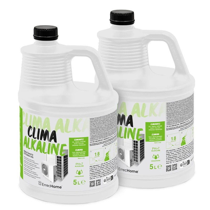 ErrecHome Clima Alkaline, Alkaline Cleaner for Outdoor Units of Air Conditioning and Refrigeration Systems, Concentrated Formula, 10 L (2 x 5 L)