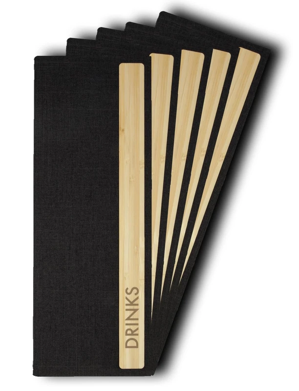 SIGEL GM220 Beverage Folder - Bambus - 1 Piece - incl. 2 Double Clear Pockets for 8 Pages - Rubber Binding - 1/2 A4 - Dark Grey/Beige - Pack of 5