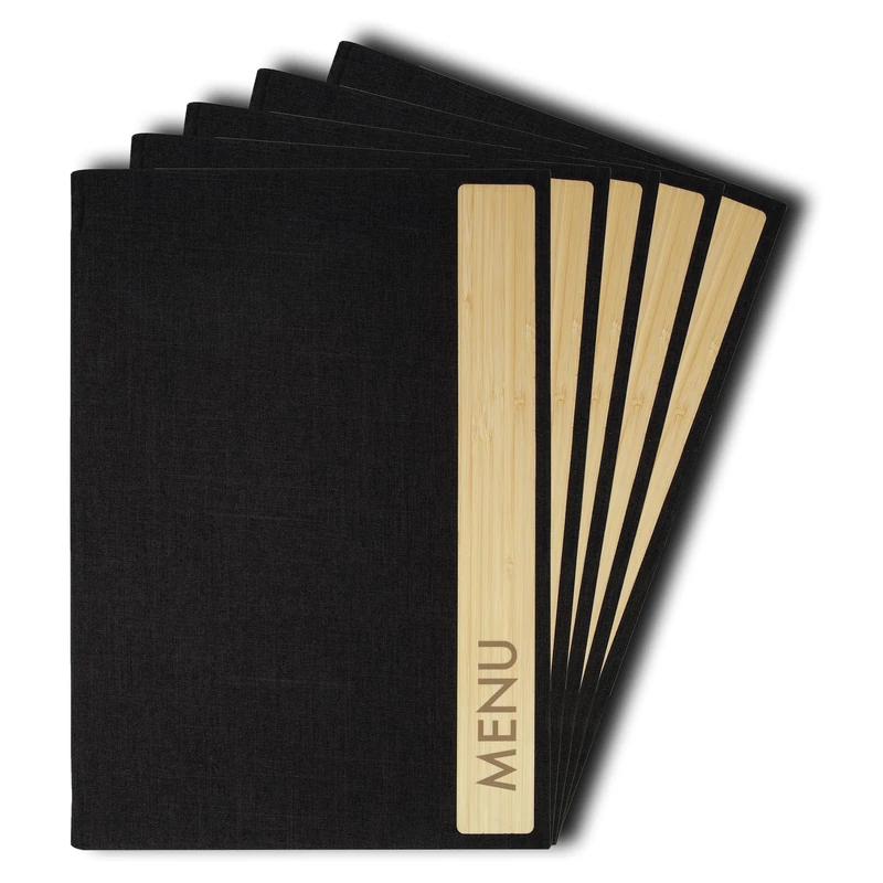 SIGEL SM220 Menu Folder - Bambus - 1 Piece - incl. 2 Double Clear Pockets for 8 Pages - Rubber Binding - A4 - Dark Grey/Beige - Pack of 5