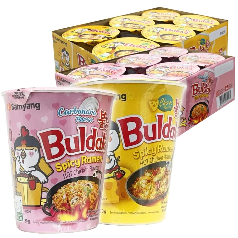 Samyang Hot Chicken Flavour Buldak Cup HALAL (12 Cups Assorted - Carbonara & Cheese)