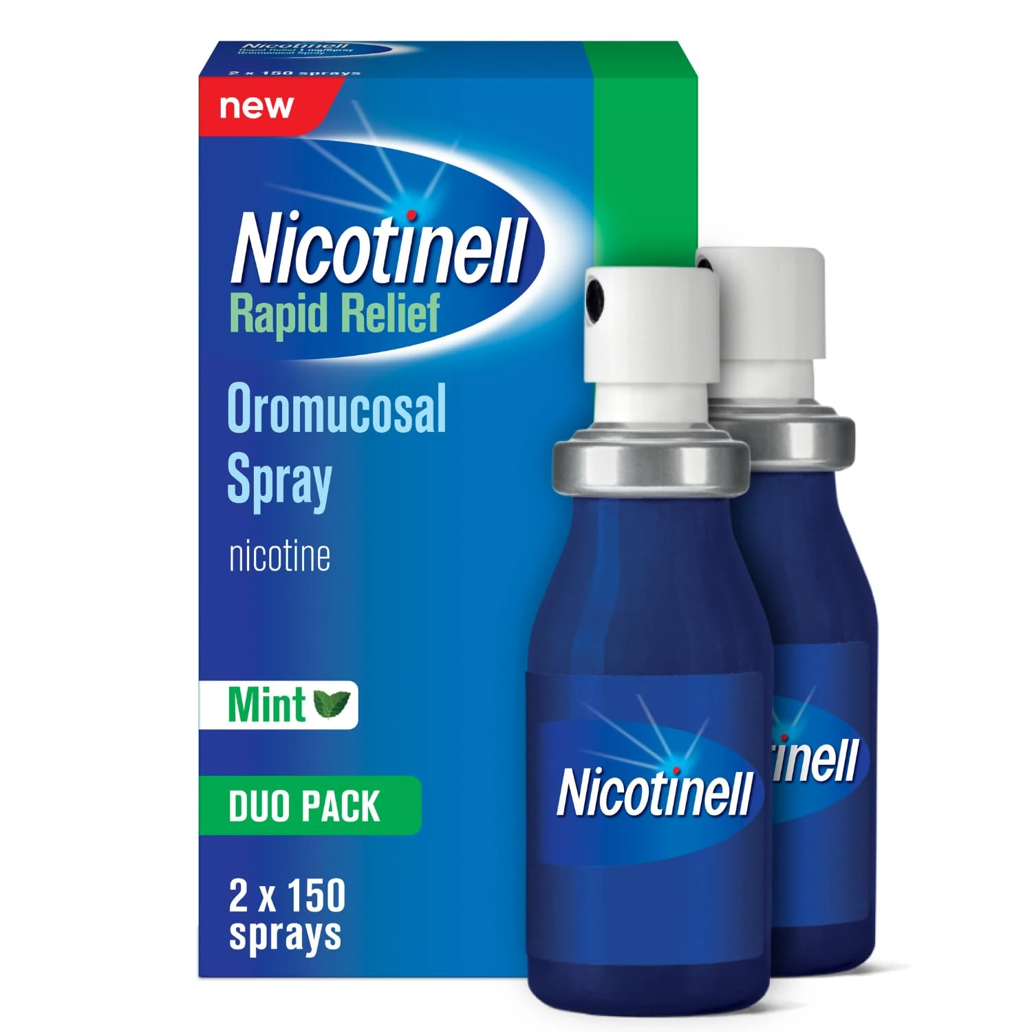 Nicotinell Nicotine Mouthspray 1mg, Fresh Mint Flavour (2 x 150 Sprays), Quit Smoking or Vaping Aid – Fast Craving Relief in 30 Seconds, Lasts up to 2 Hours.
