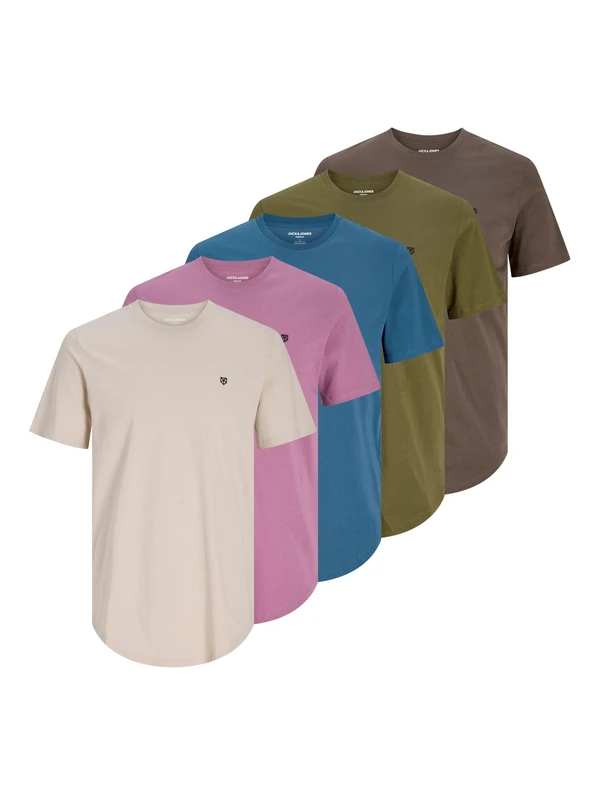 JACK & JONES Men's T-Shirt (Pack of 5), Moonbeam, S Multicolour