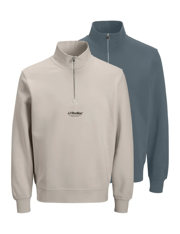 JACK & JONES Jjesoho Sweat Quarter Zip Hn 2Pk Mp, stormy weather, S