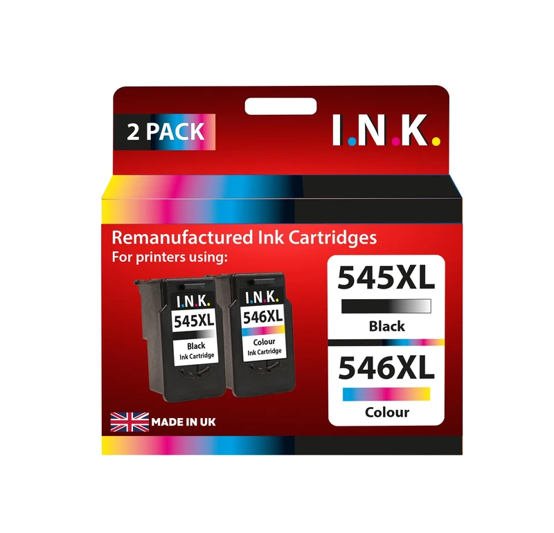 I.N.K. Remanufactured Canon PG-545 XL/CL-546 XL InkJet Cartridges 2 Pack Black & Colour Compatible with iP2850, MG2550S, MG2555, MG2555S, MX495, TR4550, TR4650, TR4651, TS3355, TS3450, TS3452