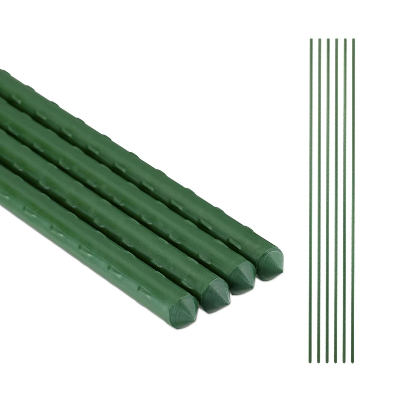 Relaxdays Plant Support Sticks, Set of 10, 100 cm, Ø 10 mm, Plastic-Coated Steel, Stakes for Climbing Flowers, Green