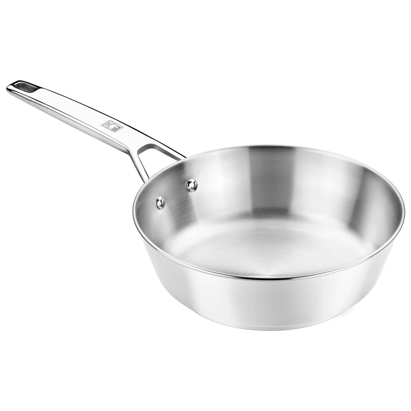 Bra Signature Deep 24cm Stainless Steel Frying Pan. Suitable for All Hobs and as Induction Hob Frying Pan. Fully Stainless Steel Pot with Riveted Handle. Non Toxic Cookware