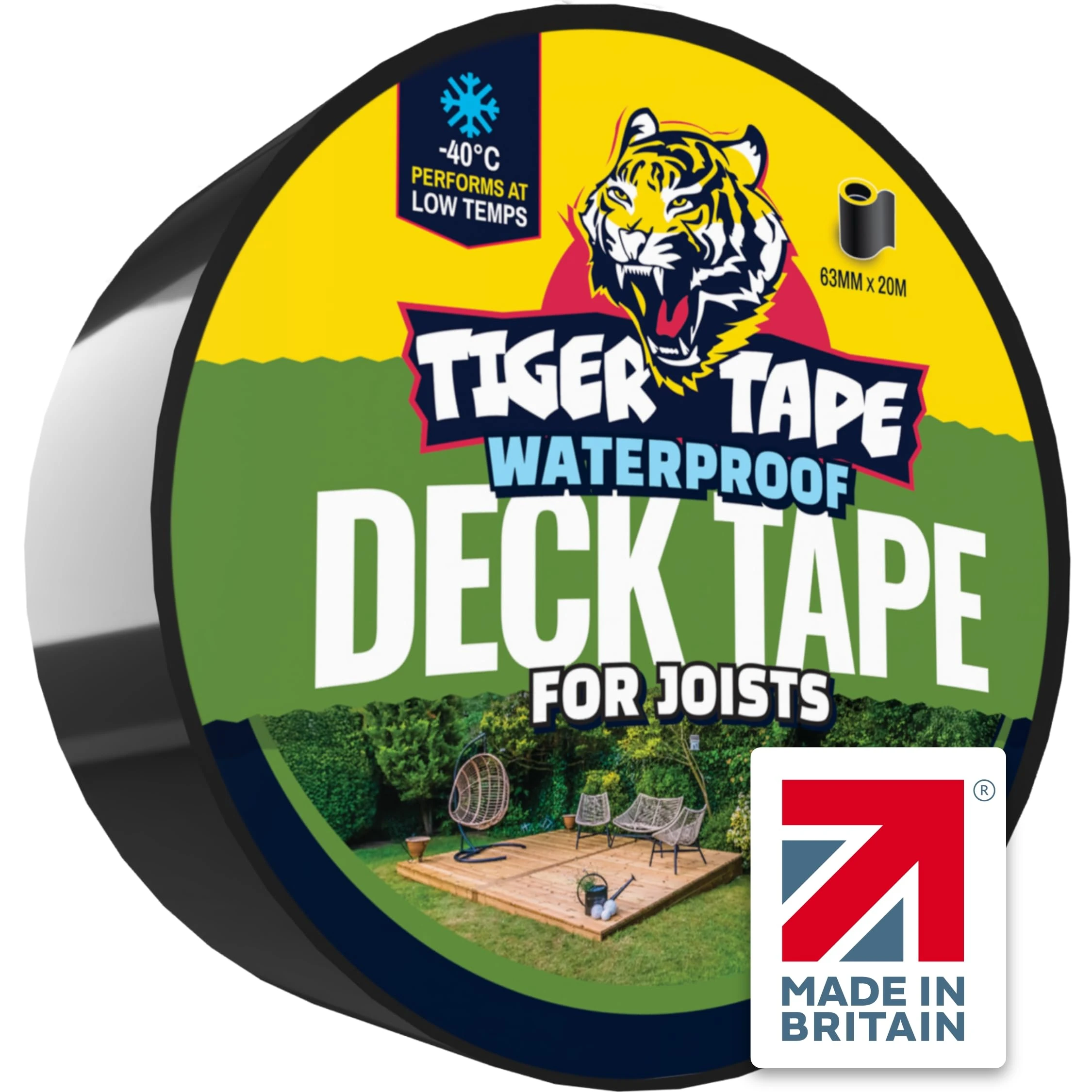 Tiger Tape® UK Made. Joist Tape for Decking. Prevent Wood Rot with a Waterproof Seal Adhesive on Posts, Frames, Beams | Adds years of life to the Deck Frame. 63mm x 20m. Black, Acrylic