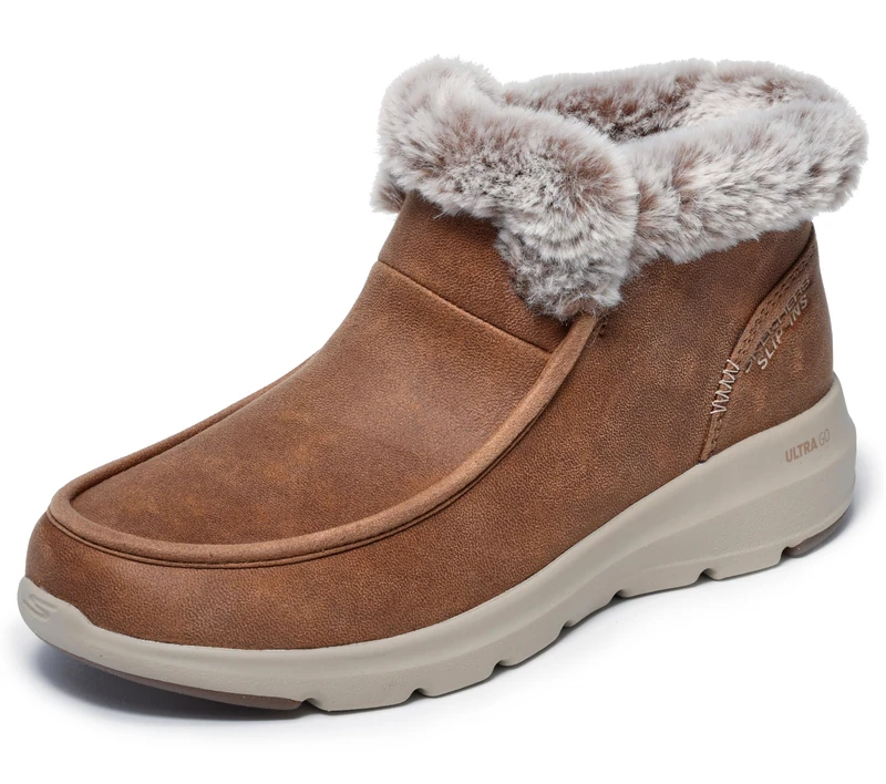 Skechers Women's Glacial Ultra Cozy Getaway Slip-On Sneakers, Chestnut Textile, 7 UK