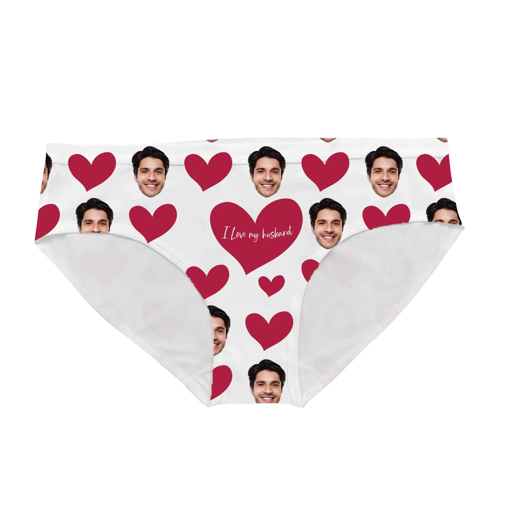 Print Maniacs Personalised Bikini Knickers for Women with Photo Face Custom Photo Women Low Rise Stretchy Panties Briefs Ladies Swim Bottoms Thong (UK, Alpha, S, XL, Regular, Regular, Red Hearts)