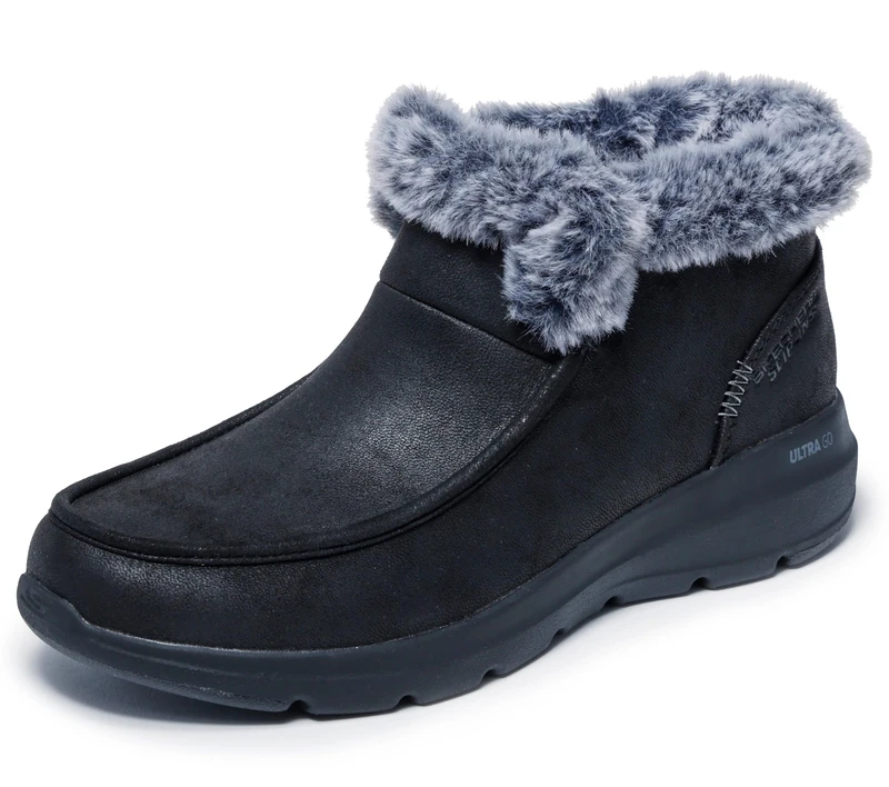 Skechers Women's Glacial Ultra Cozy Getaway Slip-On Sneakers, Black Textile, 6 UK