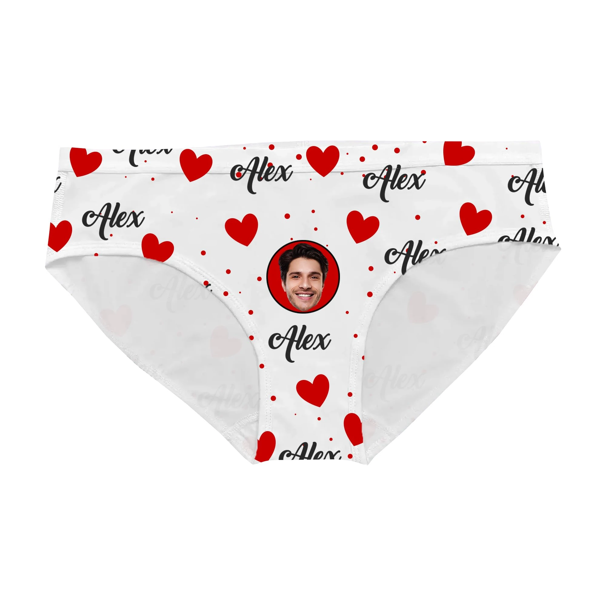 Print Maniacs Personalised Bikini Knickers for Women with Photo Face Custom Photo Women Low Rise Stretchy Panties Briefs Ladies Swim Bottoms Thong (UK, Alpha, S, XL, Regular, Regular, Name & Hearts)