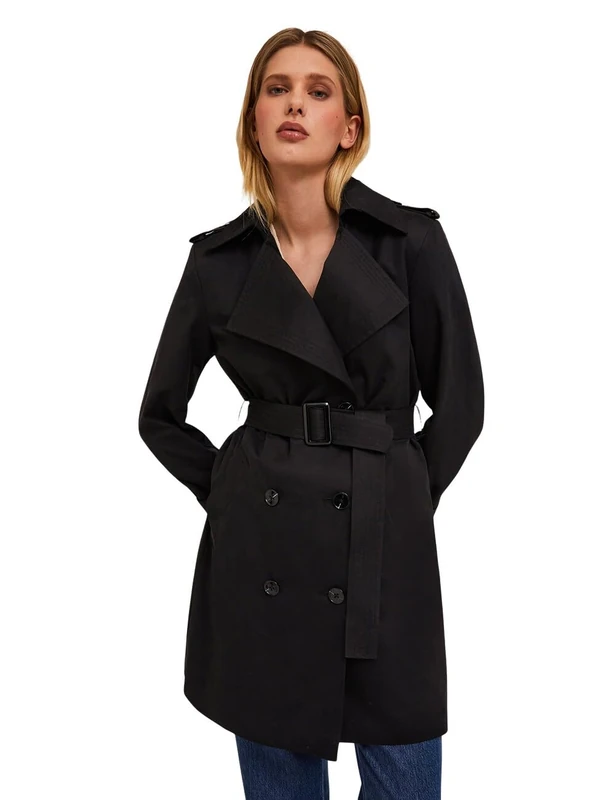 Motivi: Spring Summer 24 Double Breasted Technical Fabric Trench Coat, black, 10 - Image 1