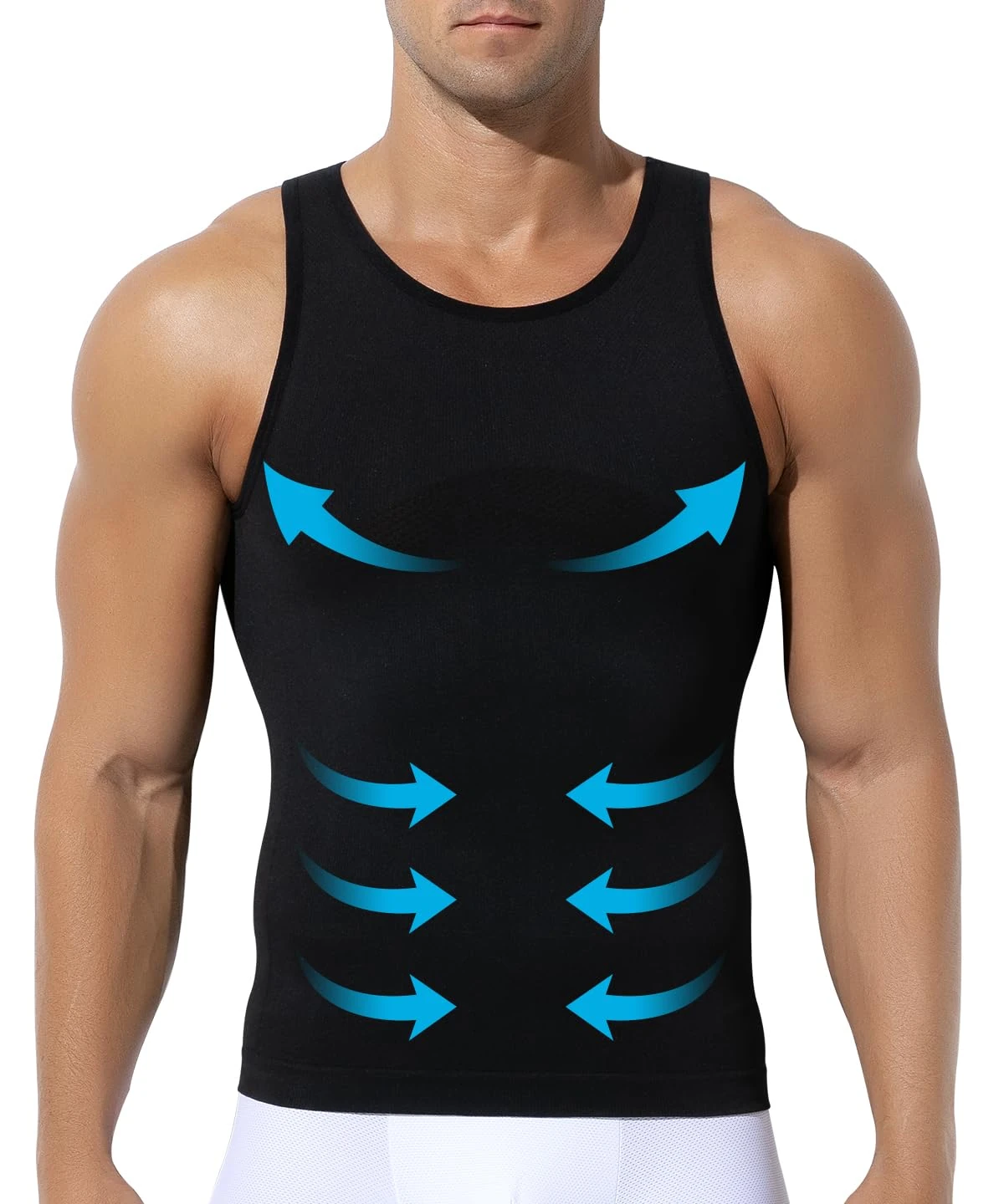 Mauro Kane Mens Compression Vest Slimming Body Shaper Seamless Top Sleeveless Workout Tank Top Black